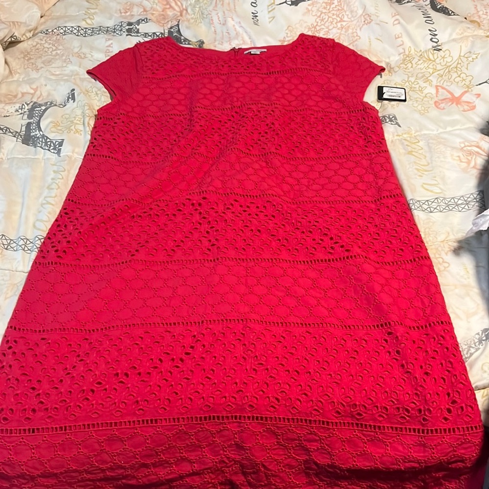 Beautiful Red Shift Dress with Flower details